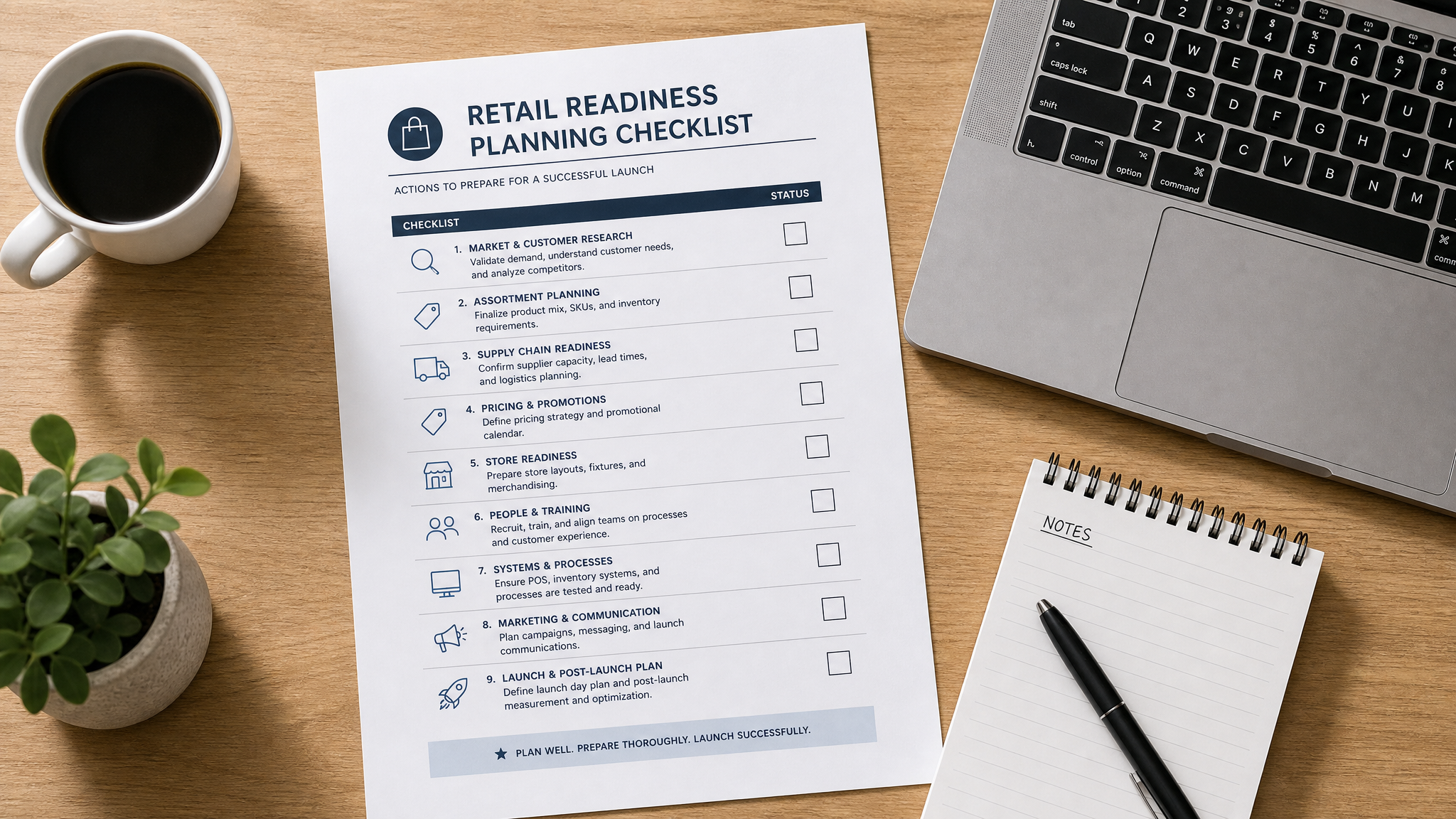 Retail readiness checklist and planning workspace