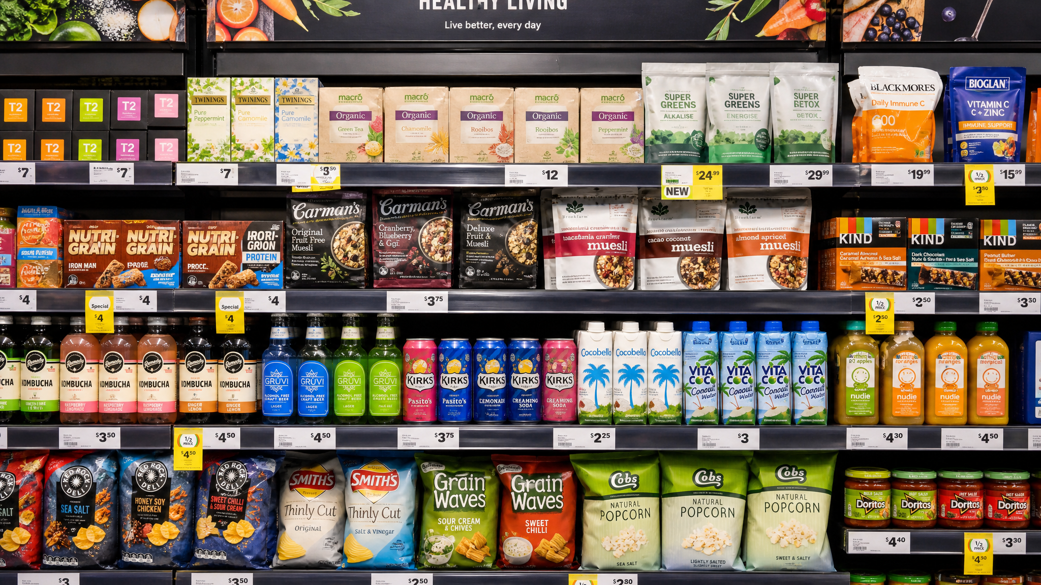 Retail shelf with diverse consumer products