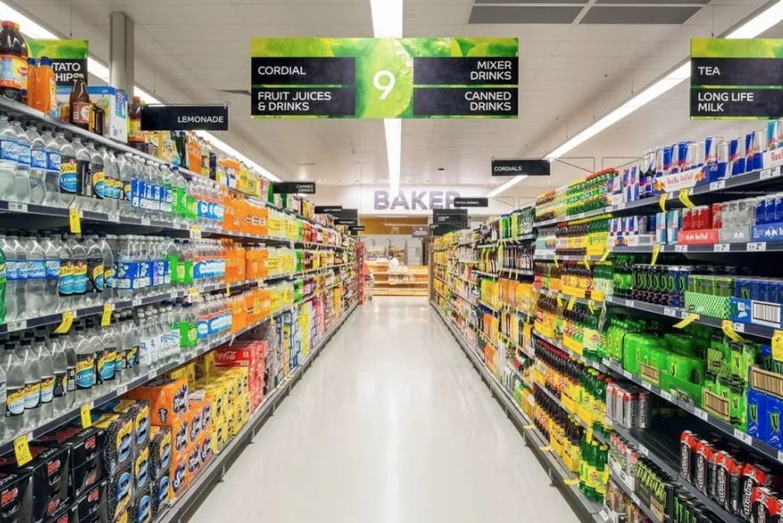 Australian supermarket aisle showcasing retail product displays